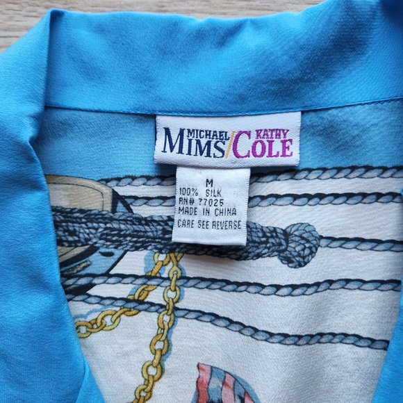 Vintage Michael Mims Kathy Cole Anchor Rope Silk Satin Top Long Sleeve Button - Picture 8 of 10